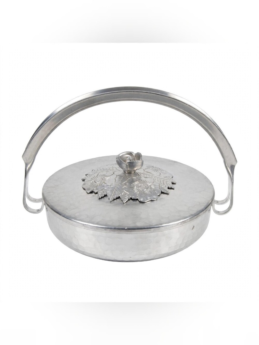 Vintage Wild Rose F1003 Hammered Aluminum Candy Dish w/ Bale Handle/ Bridal